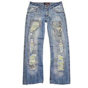 Artsy Upcycled Jeans Womens 31  Reworked Patchwork Y2k Grunge‎ Boho Streetwear